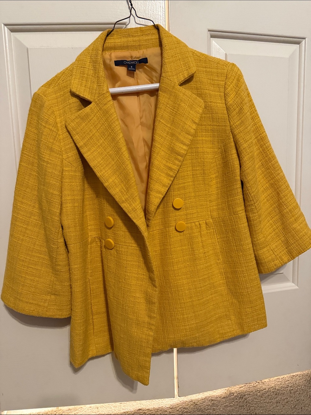 Chadwick’s Golden Mustard Double-Breasted Bouclé Blazer